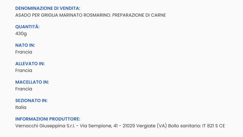 Esempio di scheda informativa di un prodotto sul sito laspesaonline.eurospin.it